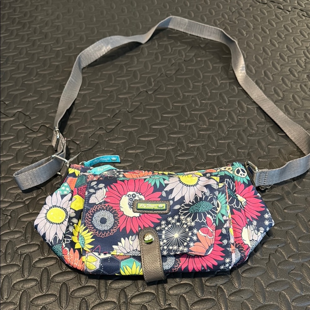 Lily Bloom Floral Crossbody Bag with Gray Strap